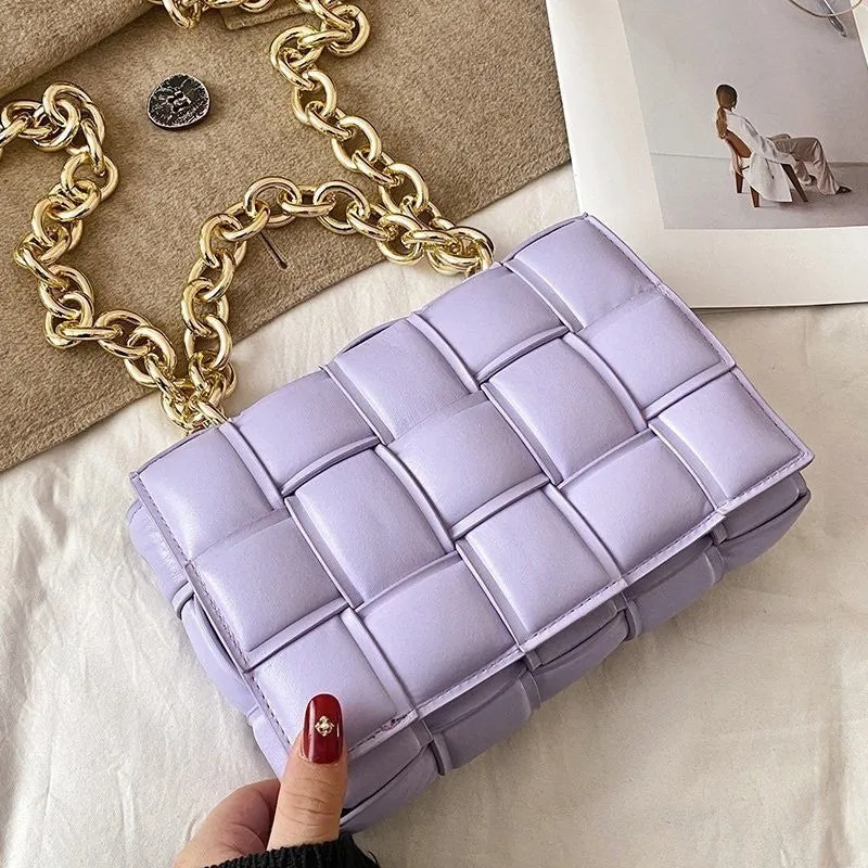 082024 Square Quilted Design Chain Link Handle Bag