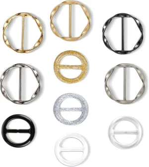 10Pcs Scarf Ring Clip, Shirt Ties Clips for Women Clothing Waist Shirt Cincher Clip Metal and Resin Round/Circle Scarf Buckle Tightener for Loose Tshirt Clothes Hat Decoration