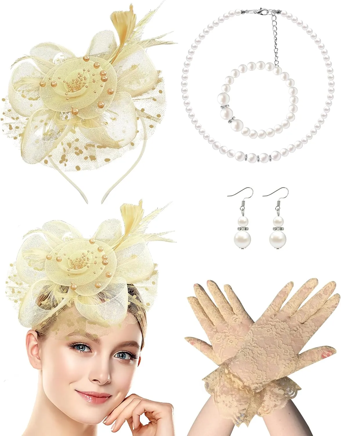 1920s Vintage Fascinators Hat Set for Women Tea Party Headband Cocktail Wedding Halloween Retro Tiara