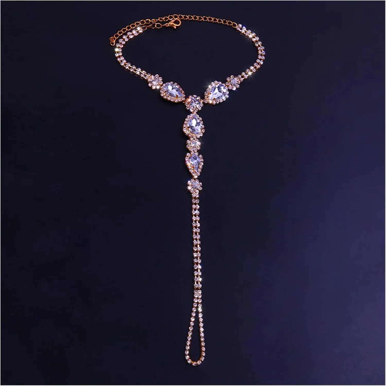 1Pair Summer Beach Rhinestone Barefoot Sandals Foot Chain with Toe Ring Crystal Anklets Bracelet Wedding Bridal Rhinestone Anklet Foot Chain Jewelry for Women