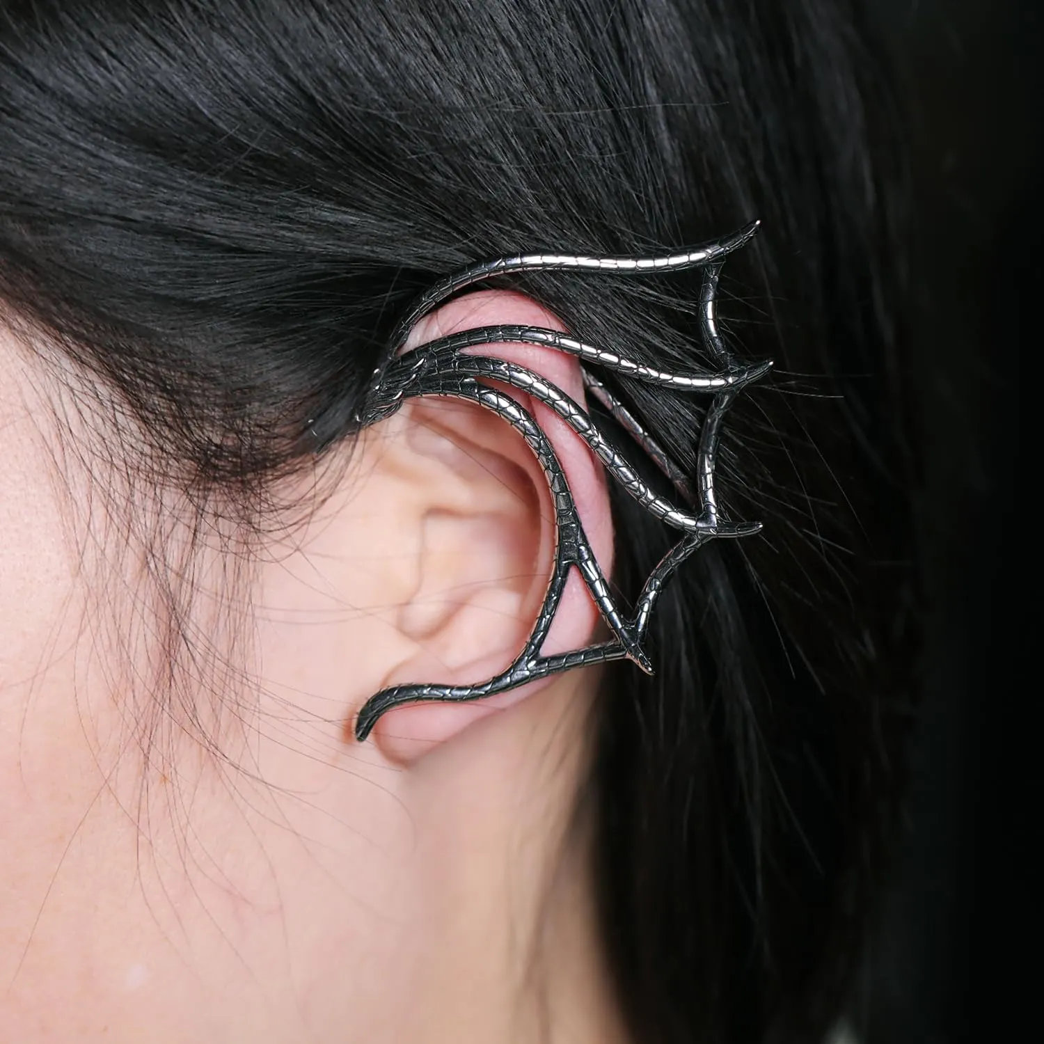 1PCS Gothic Dragon Ear Cuff Stainless Steel Retro Dragon Earrings Punk Snake Dragon Fish Crocodile Cuff Wrap Earrings Cartilage Climber Ear Earrings Stud for Women Men, Gold/Silver/Black
