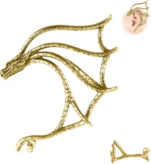 1PCS Gothic Dragon Ear Cuff Stainless Steel Retro Dragon Earrings Punk Snake Dragon Fish Crocodile Cuff Wrap Earrings Cartilage Climber Ear Earrings Stud for Women Men, Gold/Silver/Black