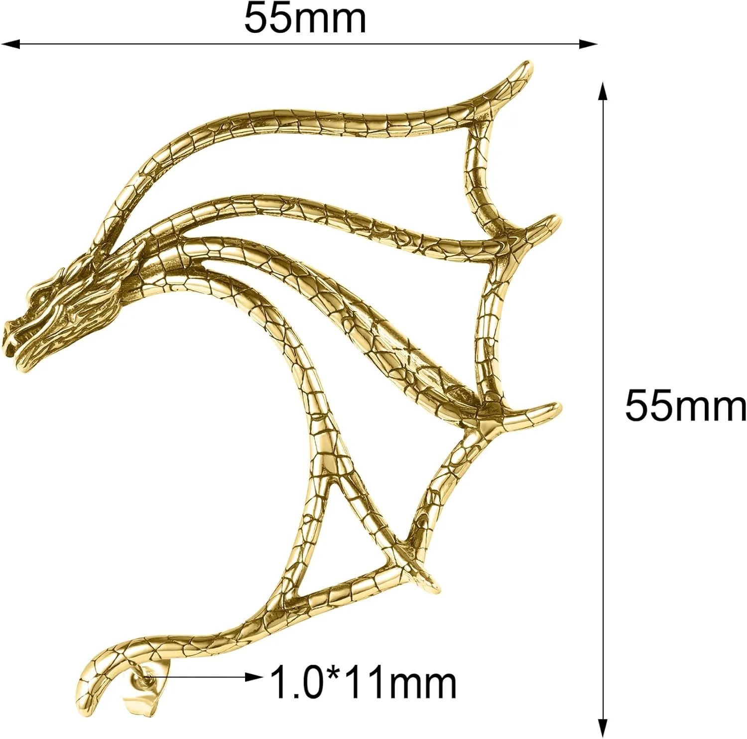 1PCS Gothic Dragon Ear Cuff Stainless Steel Retro Dragon Earrings Punk Snake Dragon Fish Crocodile Cuff Wrap Earrings Cartilage Climber Ear Earrings Stud for Women Men, Gold/Silver/Black