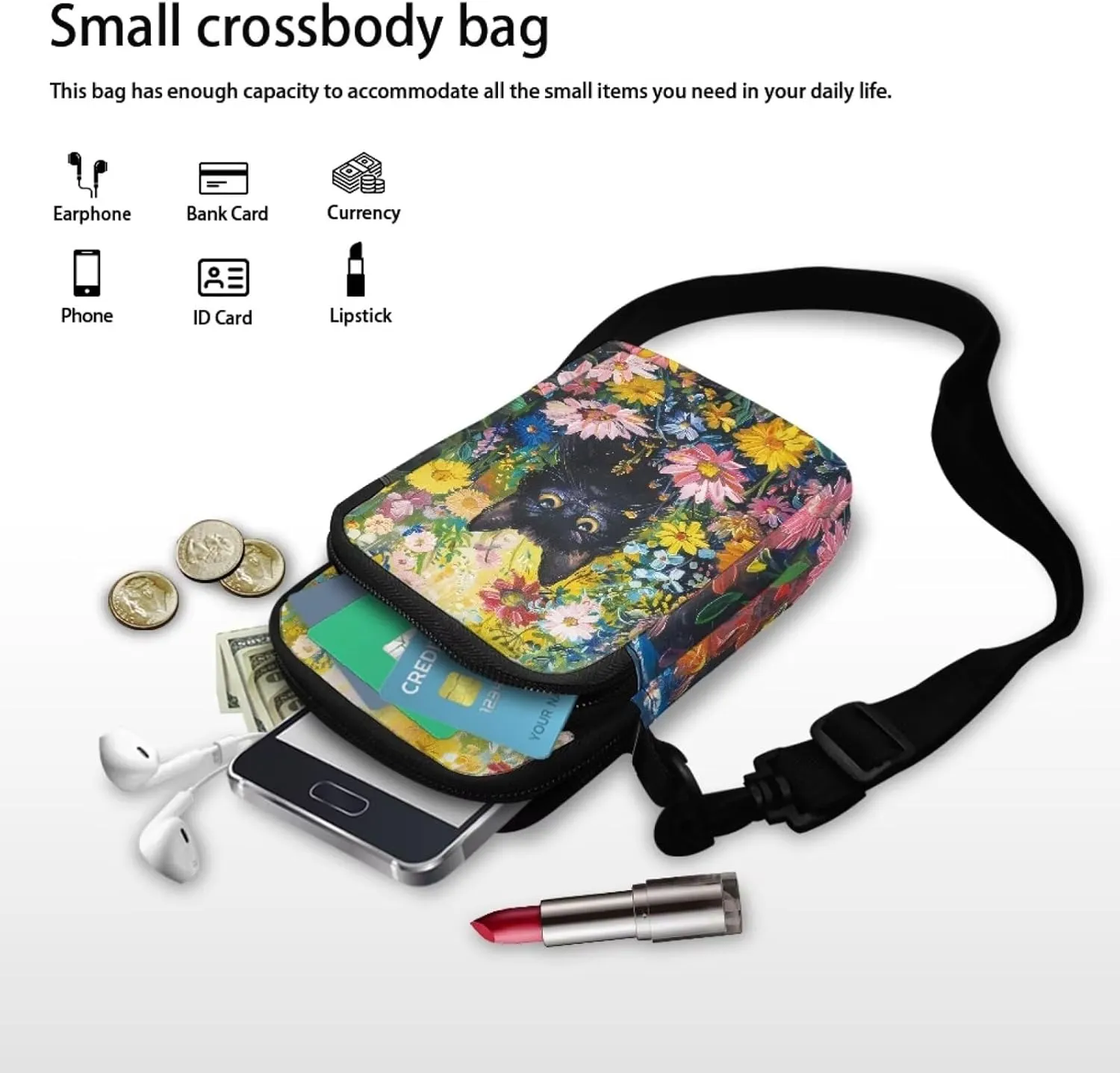 2 Layer Crossbody Bag Messenger Satchel Bags Wallet Phone Case for Men Women