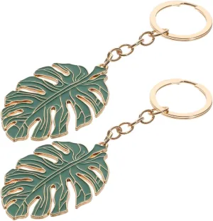 2 Pcs Monstera Leaf Keychain Cute Keyring Backpack Purse for Women Plant Metal Decor Purses for Kids Keychain for Kids Tropical Key Ring Gardner Alloy Girl Woman Jewelry