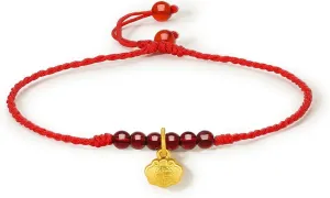 24K Gold Anklet Beaded Anklet Bracelet Adjustable Chain Waterproof Dainty Beads Charm Garnet Red Link Natural Gemstone Layered Braided Rope Healing Jewelry Lucky Protection Charms Solid Gold Gifts
