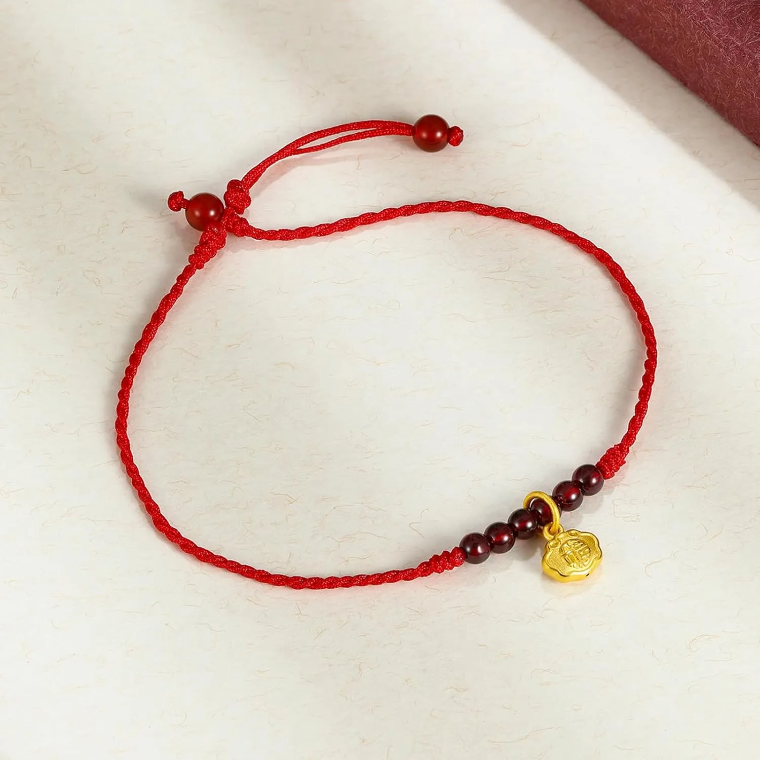 24K Gold Anklet Beaded Anklet Bracelet Adjustable Chain Waterproof Dainty Beads Charm Garnet Red Link Natural Gemstone Layered Braided Rope Healing Jewelry Lucky Protection Charms Solid Gold Gifts