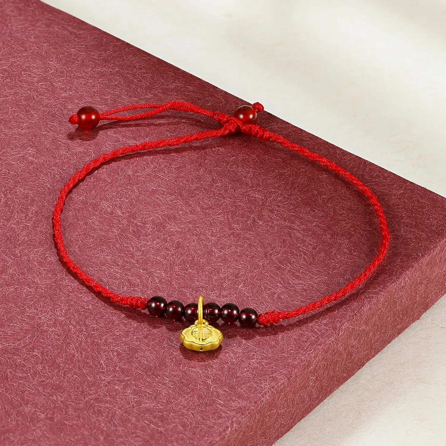 24K Gold Anklet Beaded Anklet Bracelet Adjustable Chain Waterproof Dainty Beads Charm Garnet Red Link Natural Gemstone Layered Braided Rope Healing Jewelry Lucky Protection Charms Solid Gold Gifts