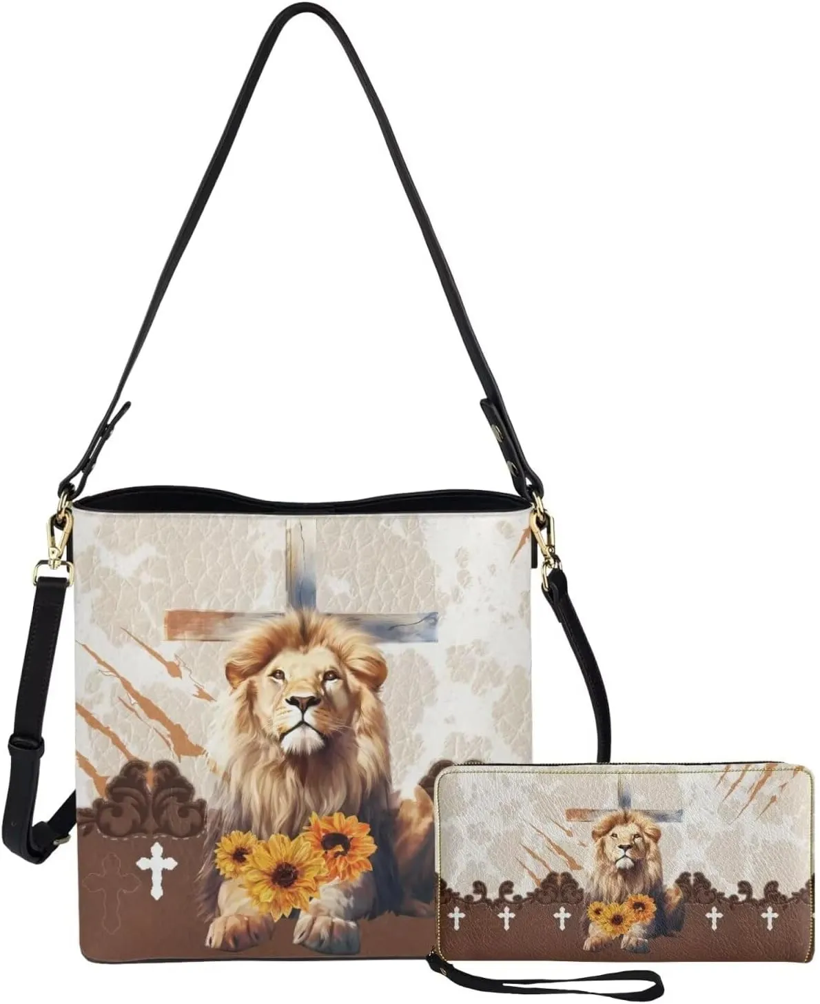 2Pcs Crossbody Bags Set Saddle Bags Shoulder Purses for Women Large Capacity with Zipper Wallet Women Wristlet