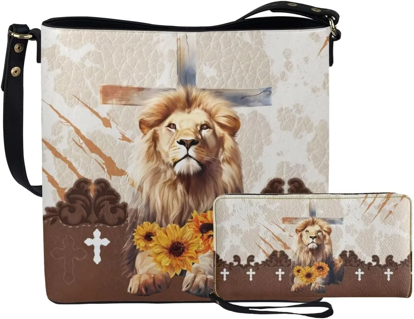 2Pcs Crossbody Bags Set Saddle Bags Shoulder Purses for Women Large Capacity with Zipper Wallet Women Wristlet