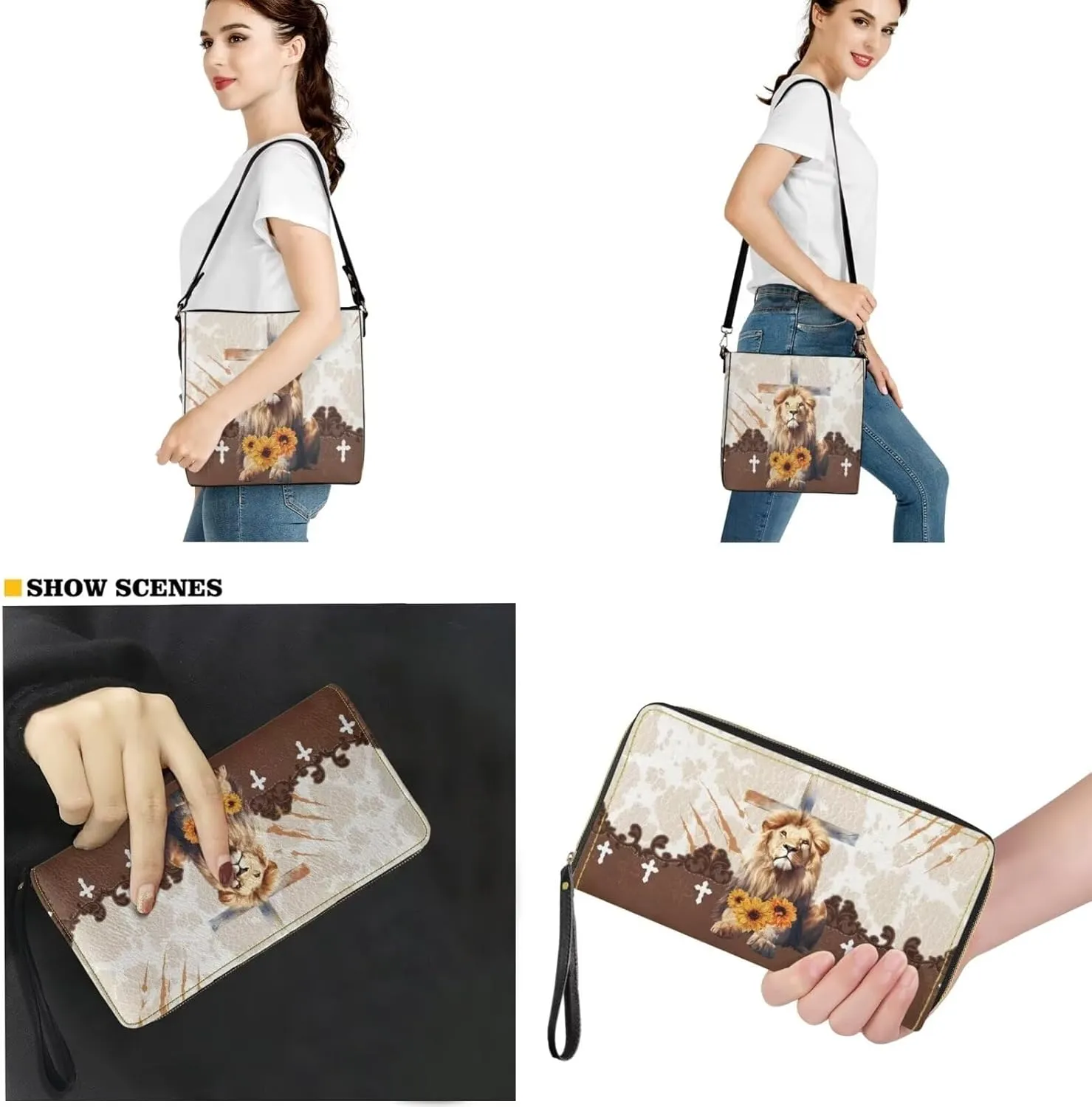2Pcs Crossbody Bags Set Saddle Bags Shoulder Purses for Women Large Capacity with Zipper Wallet Women Wristlet
