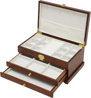 3 Layers Wooden Jewelry Box For Women, Vintage Style Jewelry Necklace Storage Organizer With Combo Lock, 2 Drawers Cabinet Jewelry Boxes for Storage Earrings Rings Bracelet (3 Layer Dark Brown)