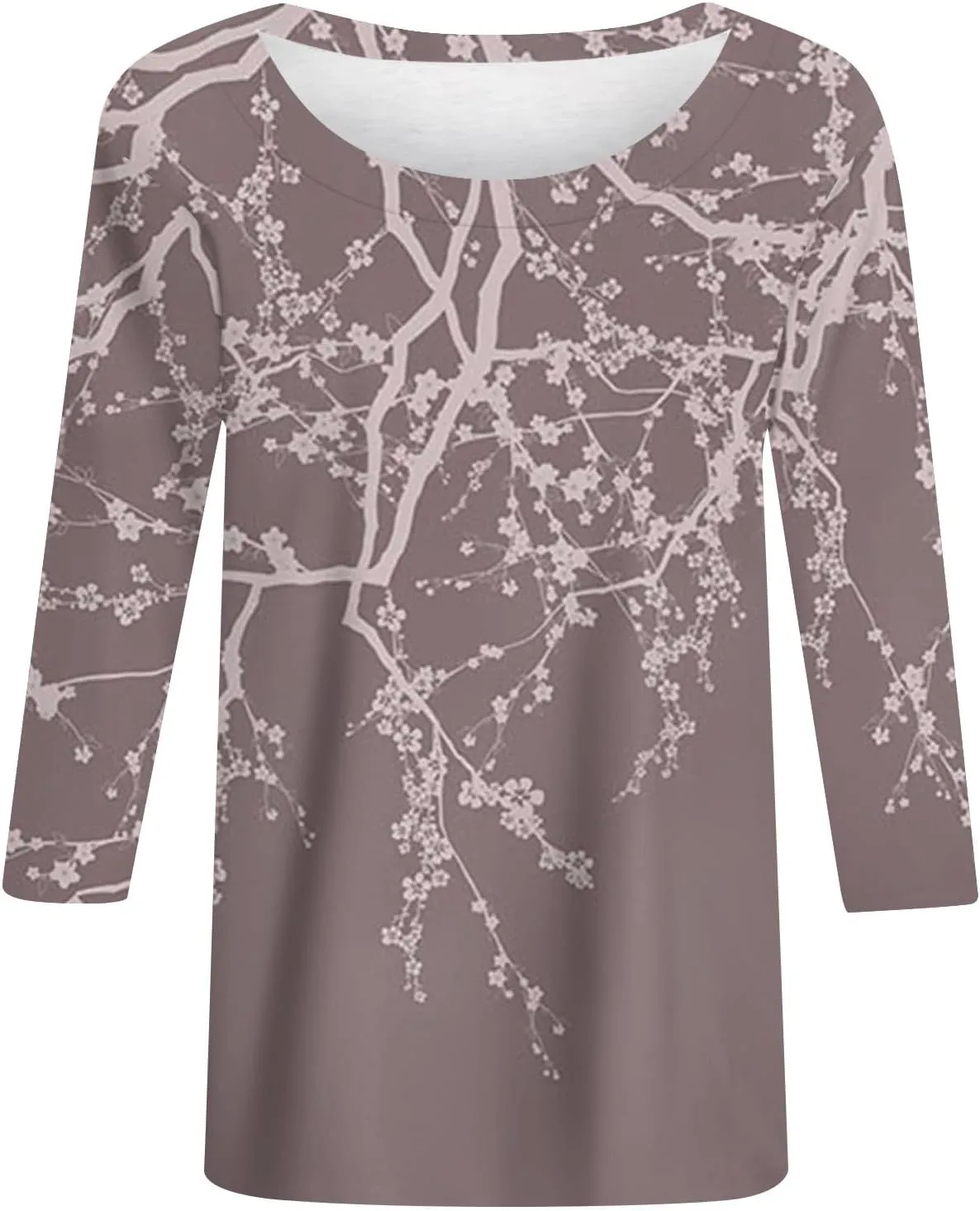 3/4 Sleeve Womens Tops Floral Print Loose Fit Blouse Plus Size Casual Tunic Tops Soft Stretch for Summer Beach & Office