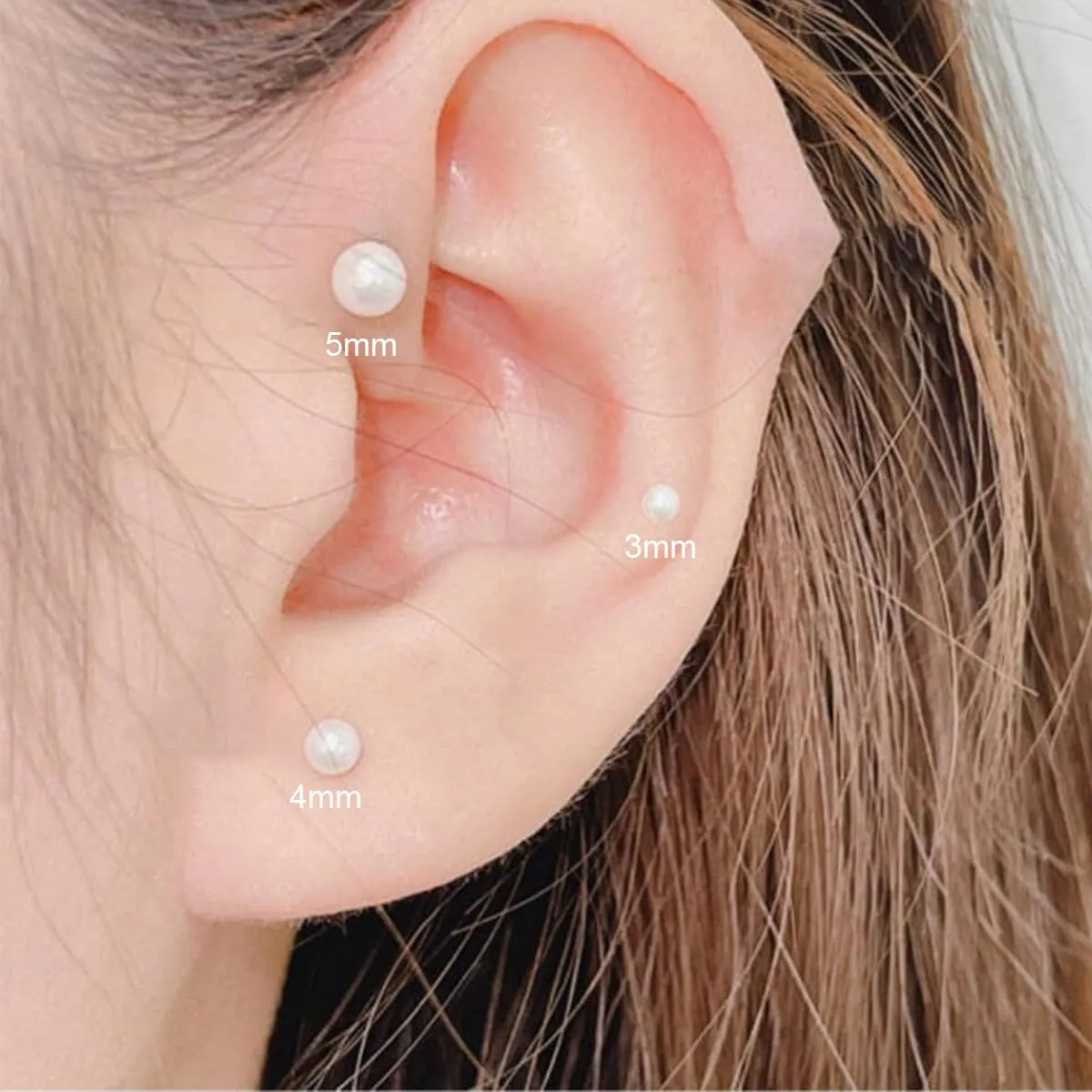 3Pairs Flat Back Dainty Pearl Earrings for Women - 14K Gold Hypoallergenic Cartilage Earring 3/4/5mm Faux Pearl Stud Earrings Screw Back Gold Stud Earrings for Women, Suitable Gifts for Women