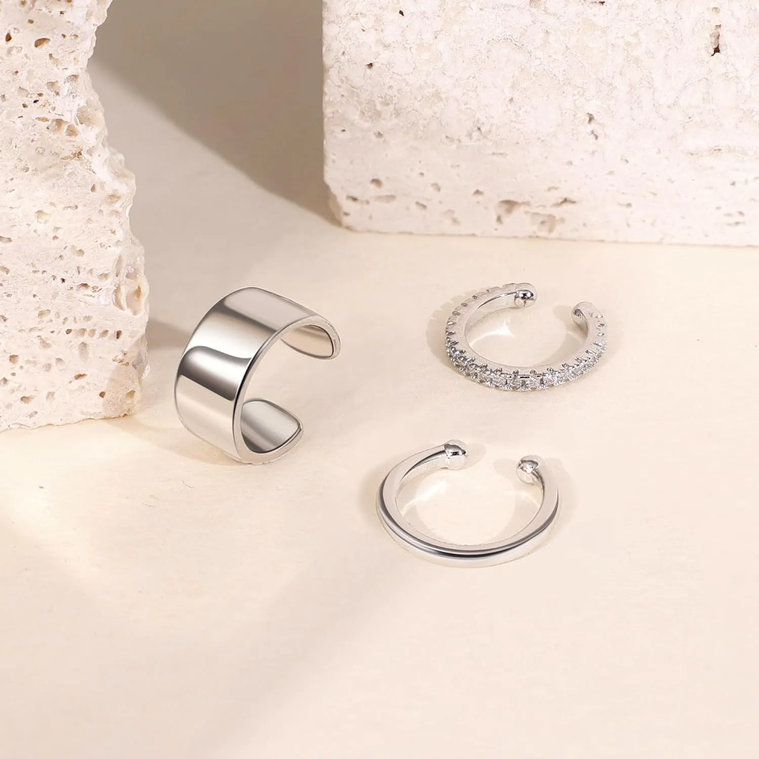 3Pcs 14K Gold Ear Cuff Earrings for Women Adjustable Non Piercing Ear Cuffs Sterling Silver Fake Earrings Clip on Cartilage Earring Ear Cuffs Jewelry