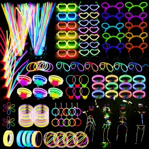 470psc Glow in the Dark Party Supplies for Kids Adults birthdays,Light Up Party Favors with200 Glow Sticks BulkDIY Glow Necklaces Glasses Bracelets Headband, Christmas Party Neon Party Supplies