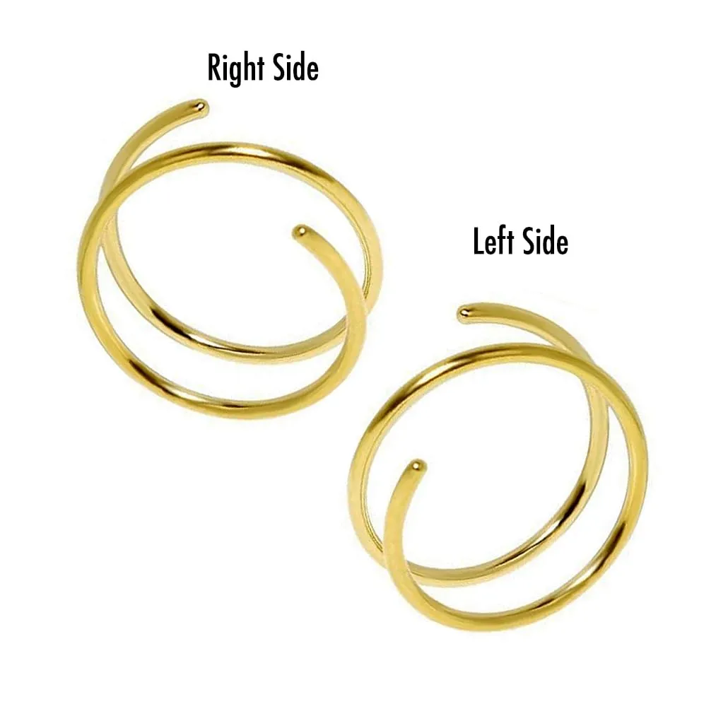 4mm 14K Gold Filled Double Nose Ring Hoop for Single Piercing Spiral Twist Nose Hoop for Women (14K Yellow Gold Filled | 24 GA, 4mm | Left Side)