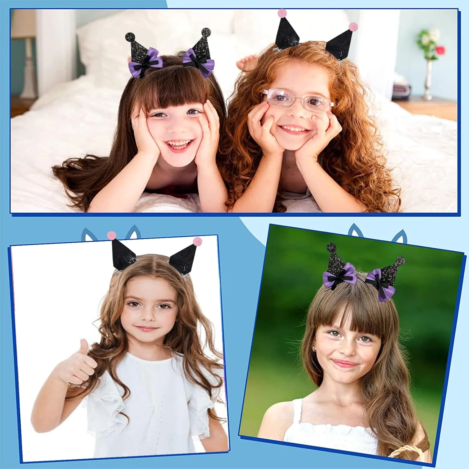 4pcs Cute Hairpin Birthday Decorations, Glitter Bows Ears Hair Clips Party Supplies for Kid, Boys and Girls Halloween Costume Accessories Animal Cosplay