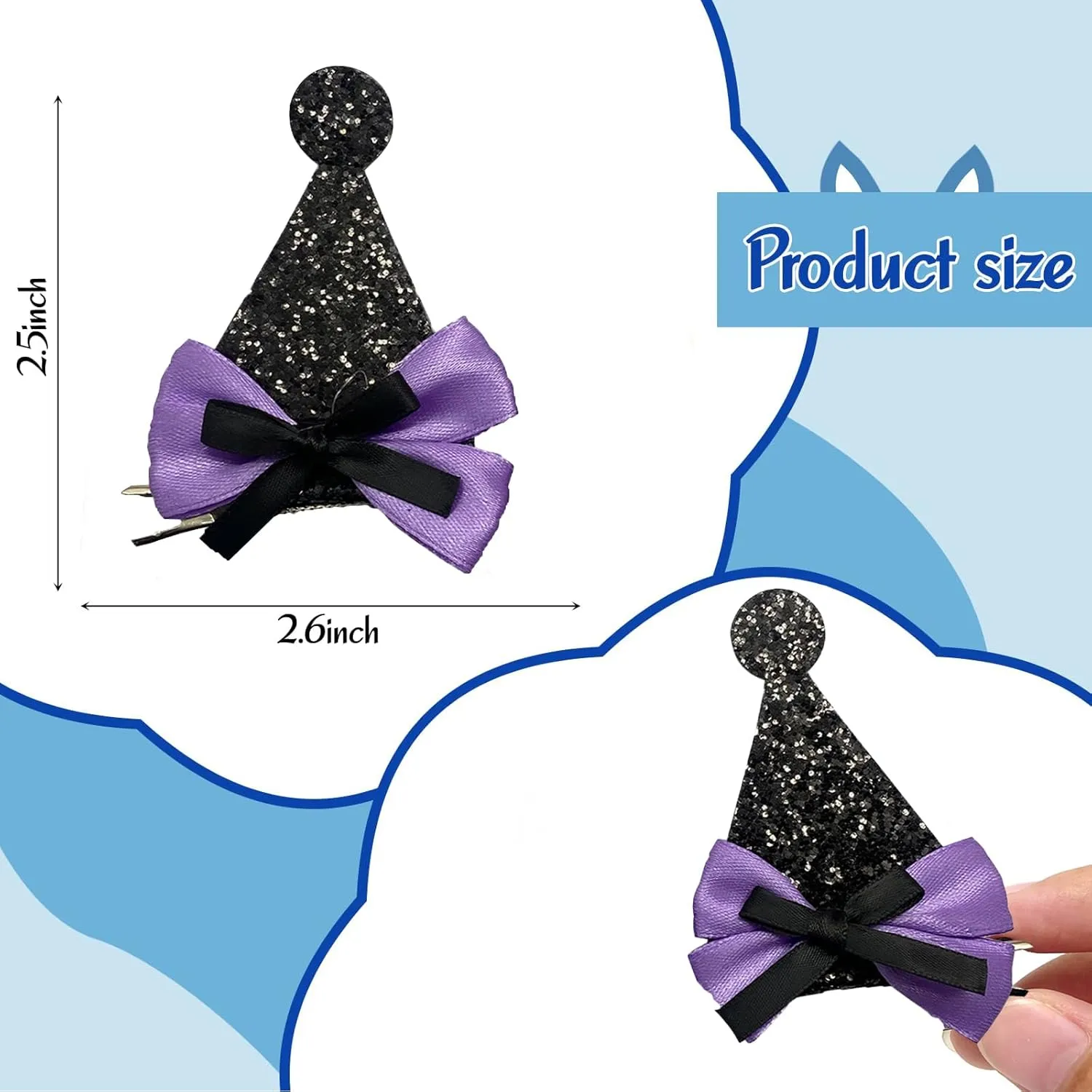 4pcs Cute Hairpin Birthday Decorations, Glitter Bows Ears Hair Clips Party Supplies for Kid, Boys and Girls Halloween Costume Accessories Animal Cosplay
