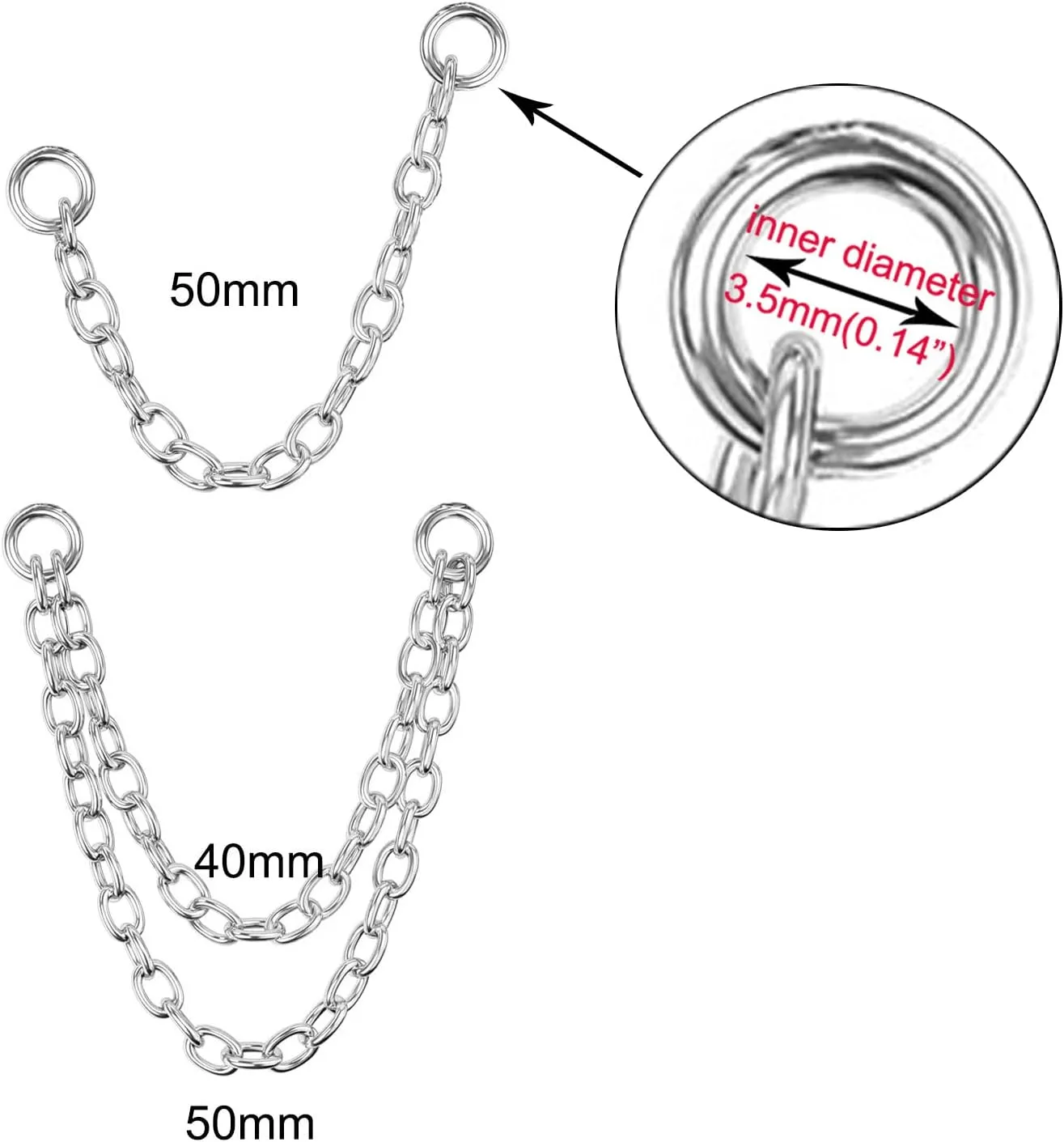4Pcs Gold Earrings Connector Chains Set for Women, Convertible Dangle Chain for Double Piercings 50mm