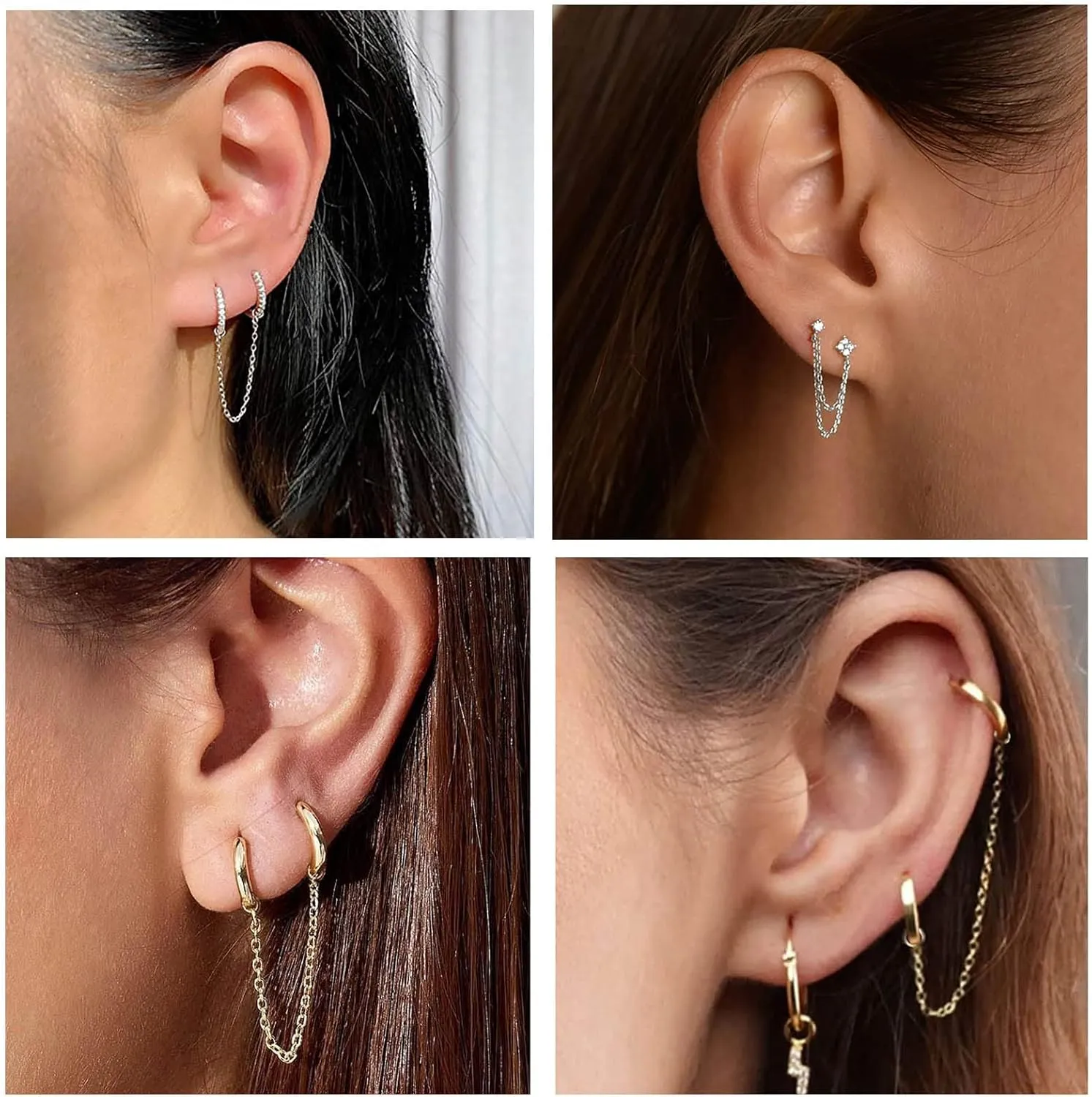 4Pcs Gold Earrings Connector Chains Set for Women, Convertible Dangle Chain for Double Piercings 50mm