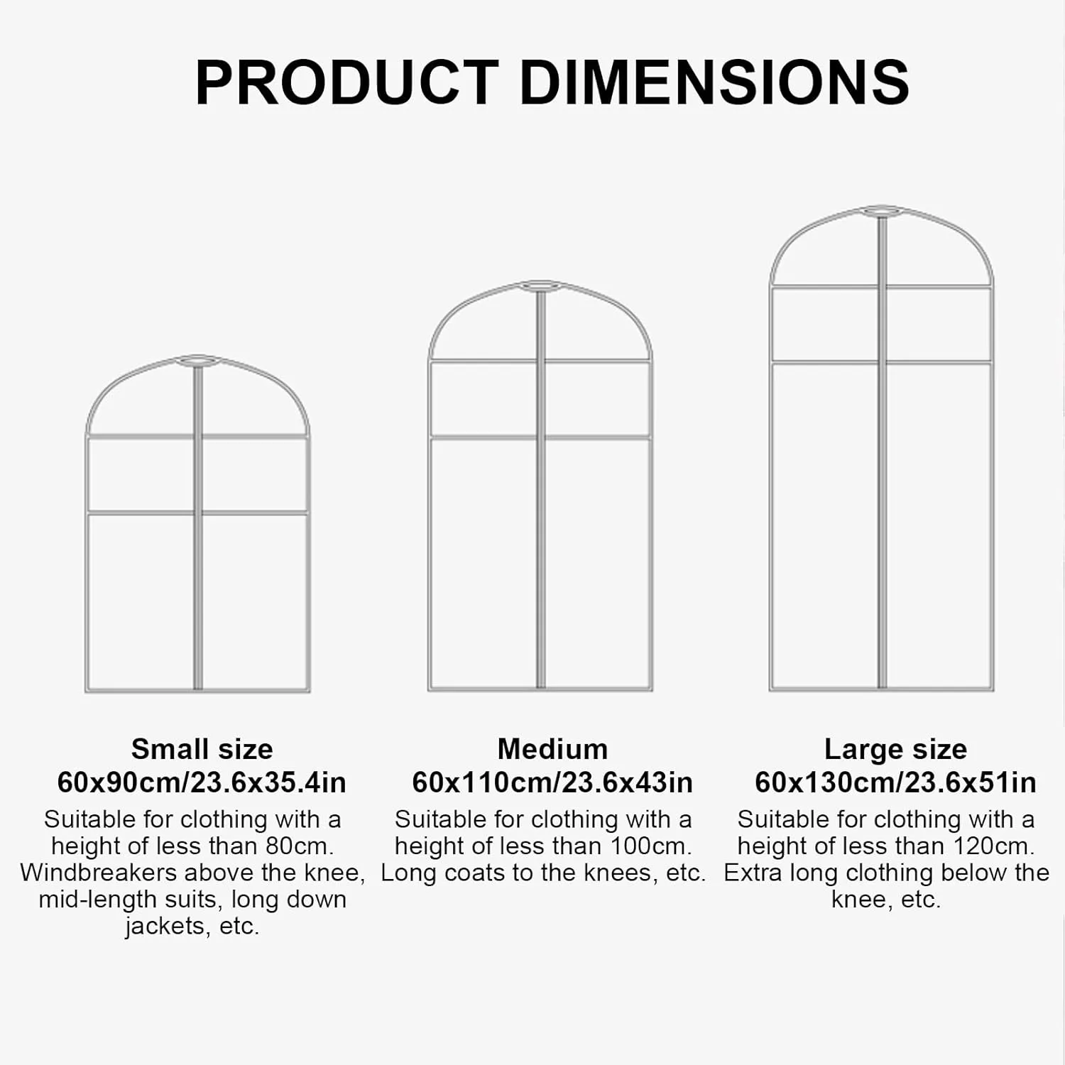 5 Packs Garment Bags with Clear Window & Zipper, Suit Bags, Clothing Covers for Hanging Clothes, for Dresses, Coats, Uniforms(60x110cm)