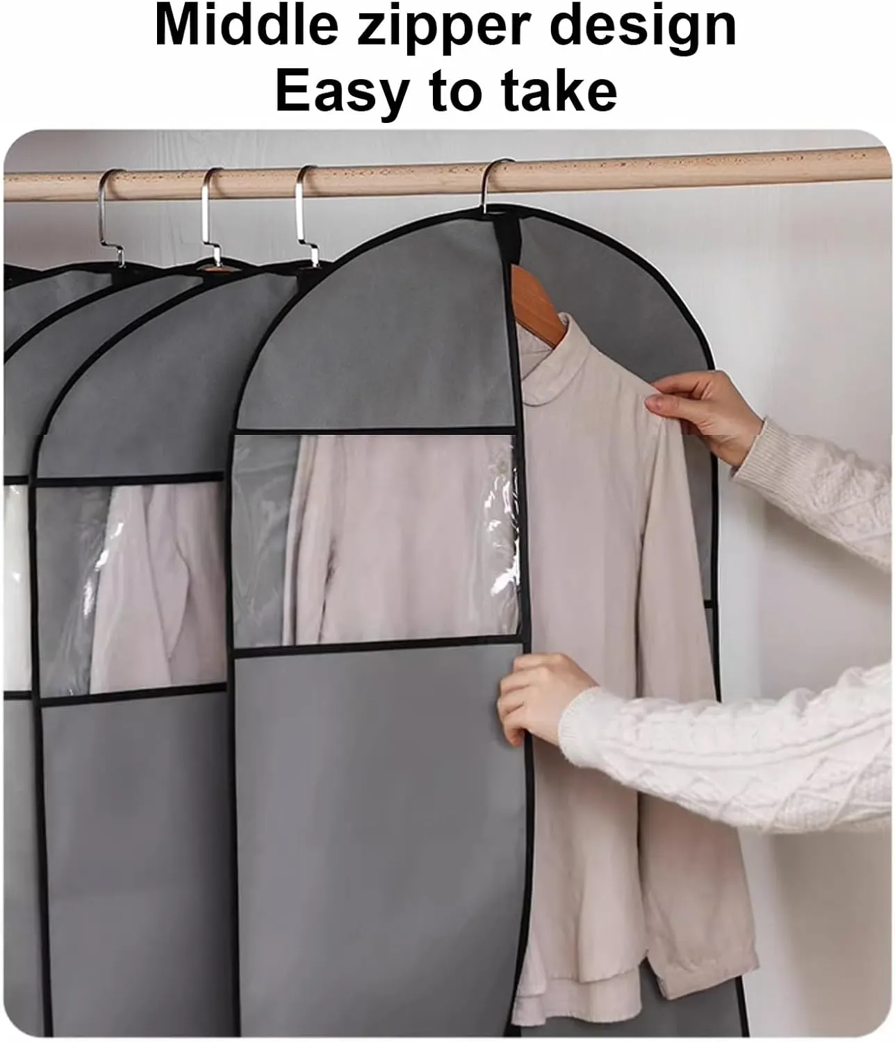 5 Packs Garment Bags with Clear Window & Zipper, Suit Bags, Clothing Covers for Hanging Clothes, for Dresses, Coats, Uniforms(60x110cm)
