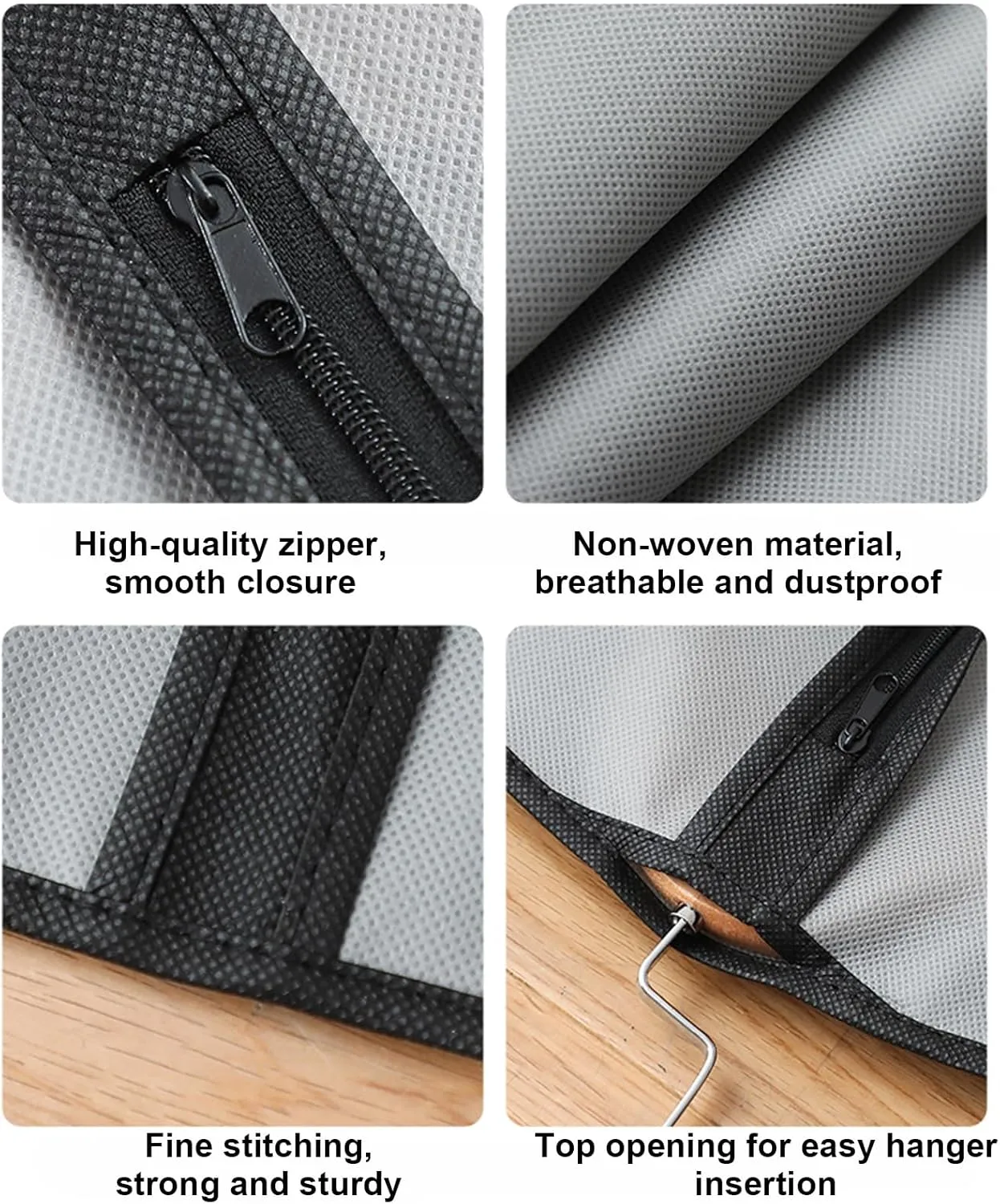5 Packs Garment Bags with Clear Window & Zipper, Suit Bags, Clothing Covers for Hanging Clothes, for Dresses, Coats, Uniforms(60x110cm)