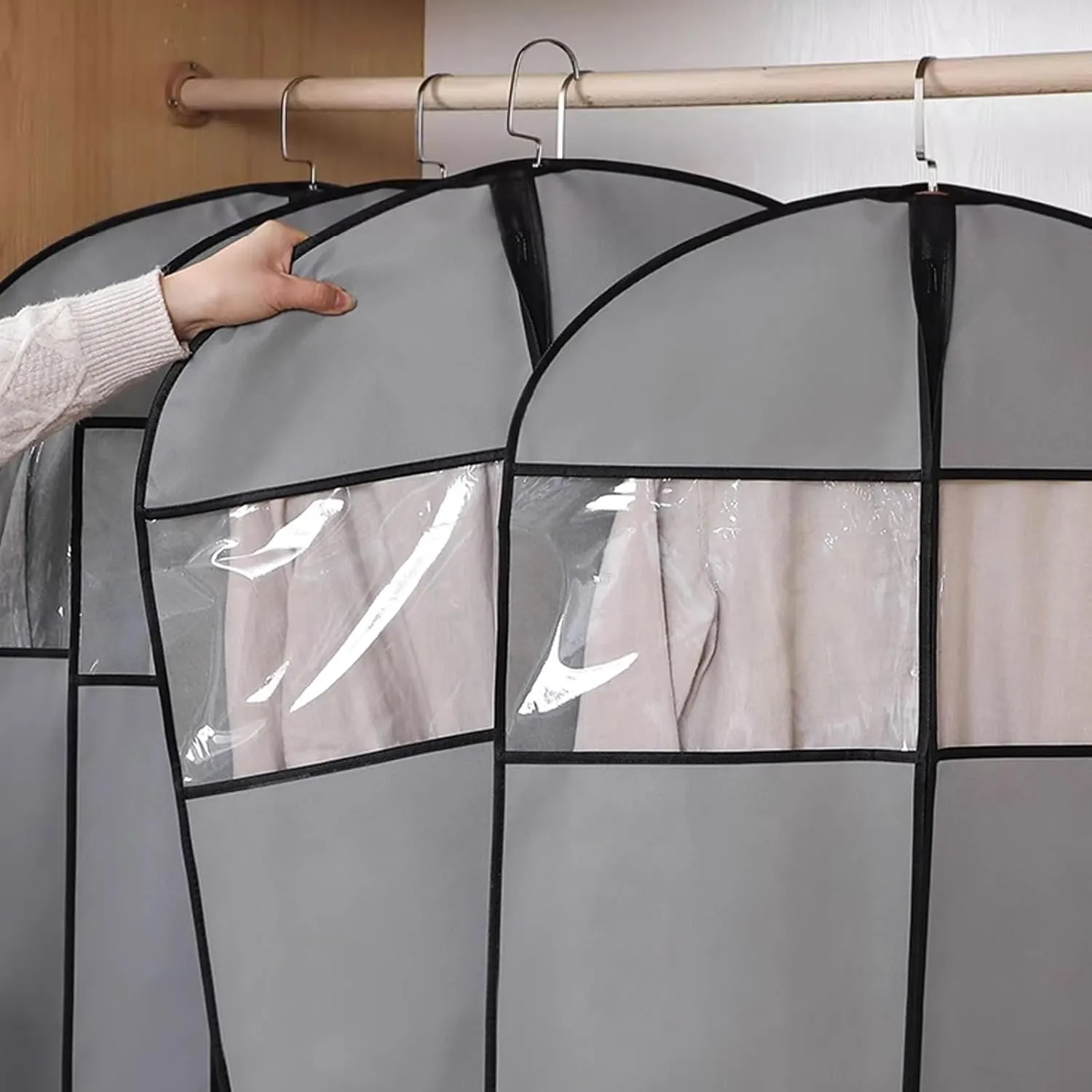 5 Packs Garment Bags with Clear Window & Zipper, Suit Bags, Clothing Covers for Hanging Clothes, for Dresses, Coats, Uniforms(60x110cm)