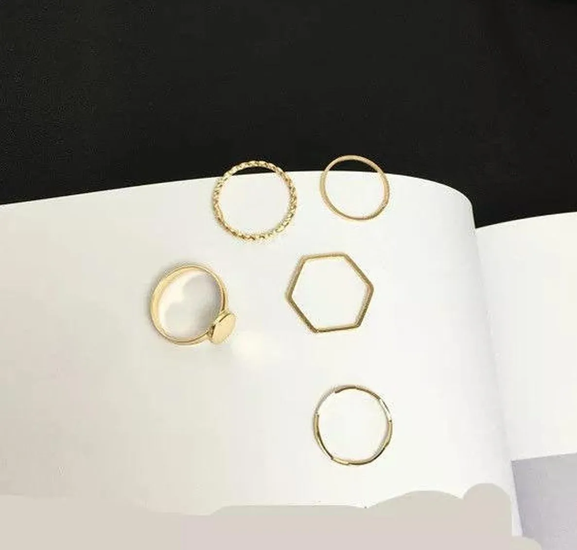 5 Piece Slim Gold Bohemian Vintage Stackable Tribal Beach Ring Set