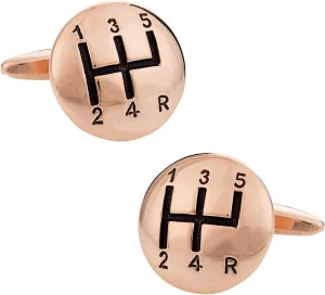 5-Speed Automotive Cufflinks Stick Shift Car Racing in Rose Gold with Presentation Gift Box