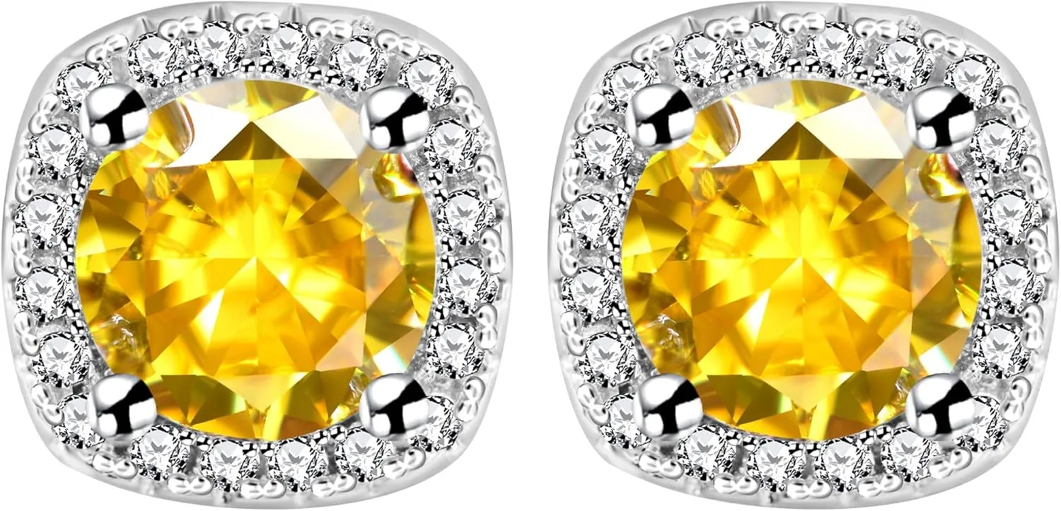 6 Pairs Brass CZ Stud 18K Gold Plated Halo Stud Earring Shiny Cut Round Cubic Zirconia Stud Earrings Birthday Party Holiday Gifts for Women