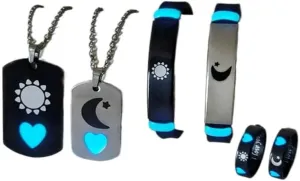 6-Piece Set Glowing Heart Crown His King Her Queen Stainless Steel Couple Necklace Ring Fashion Love Gift