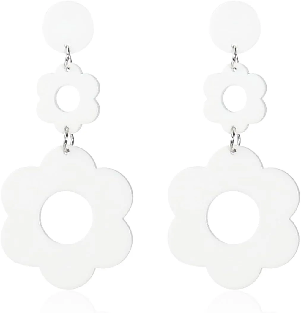 60s 70s Vintage Daisy Flower Floral Drop Dangle Earring for Women Bohemian Retro Resin Acrylic Petal Statement Earring Lovely Jewelry Birthday Gift
