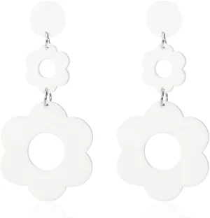 60s 70s Vintage Daisy Flower Floral Drop Dangle Earring for Women Bohemian Retro Resin Acrylic Petal Statement Earring Lovely Jewelry Birthday Gift
