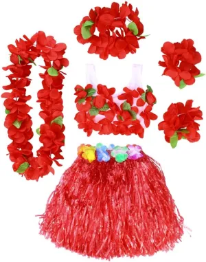 6pcs Hawaiian Party Wristbands Grass Skirt with Flower Tropical Hula Dance Skirt Flower Headband Hawaiian Party Necklace Tropical Hula Skirts Lace Kit Dress Banquet Beach