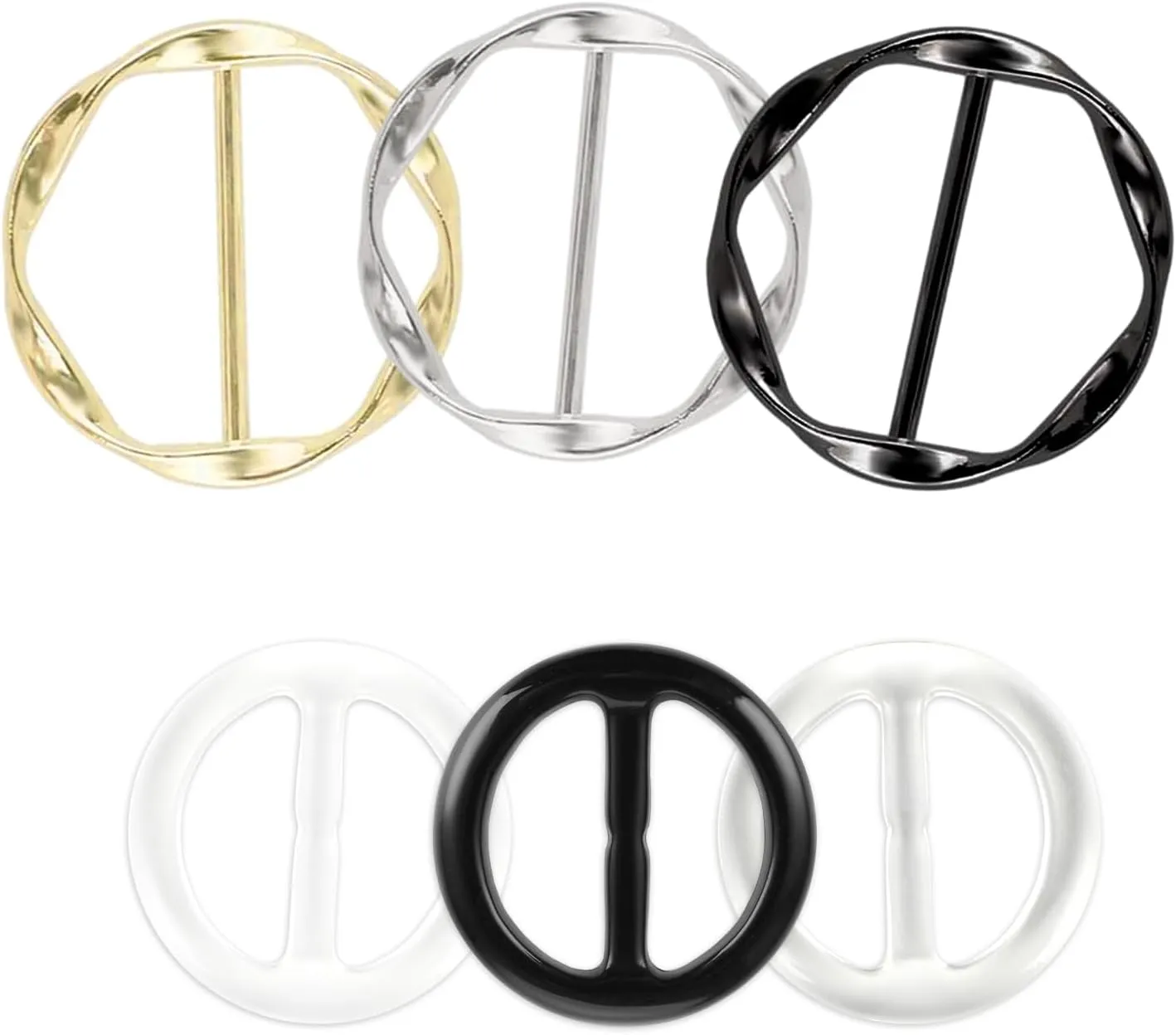 6Pcs Scarf Ring Clip Shirt Ties Clips for Women Clothing Waist Shirt Cincher Clip Metal Resin Round Circle Scarf Buckle Tightener for Loose Tshirt Clothes Hat Decoration