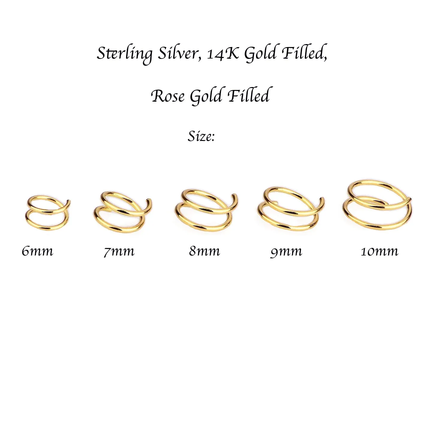 7mm 22 GA 14K Gold Filled Double Nose Ring Hoop for Single Piercing Spiral Twist Nose Hoop for Women (14K Yellow Gold Filled | 22 GA, 7mm | Left Side)
