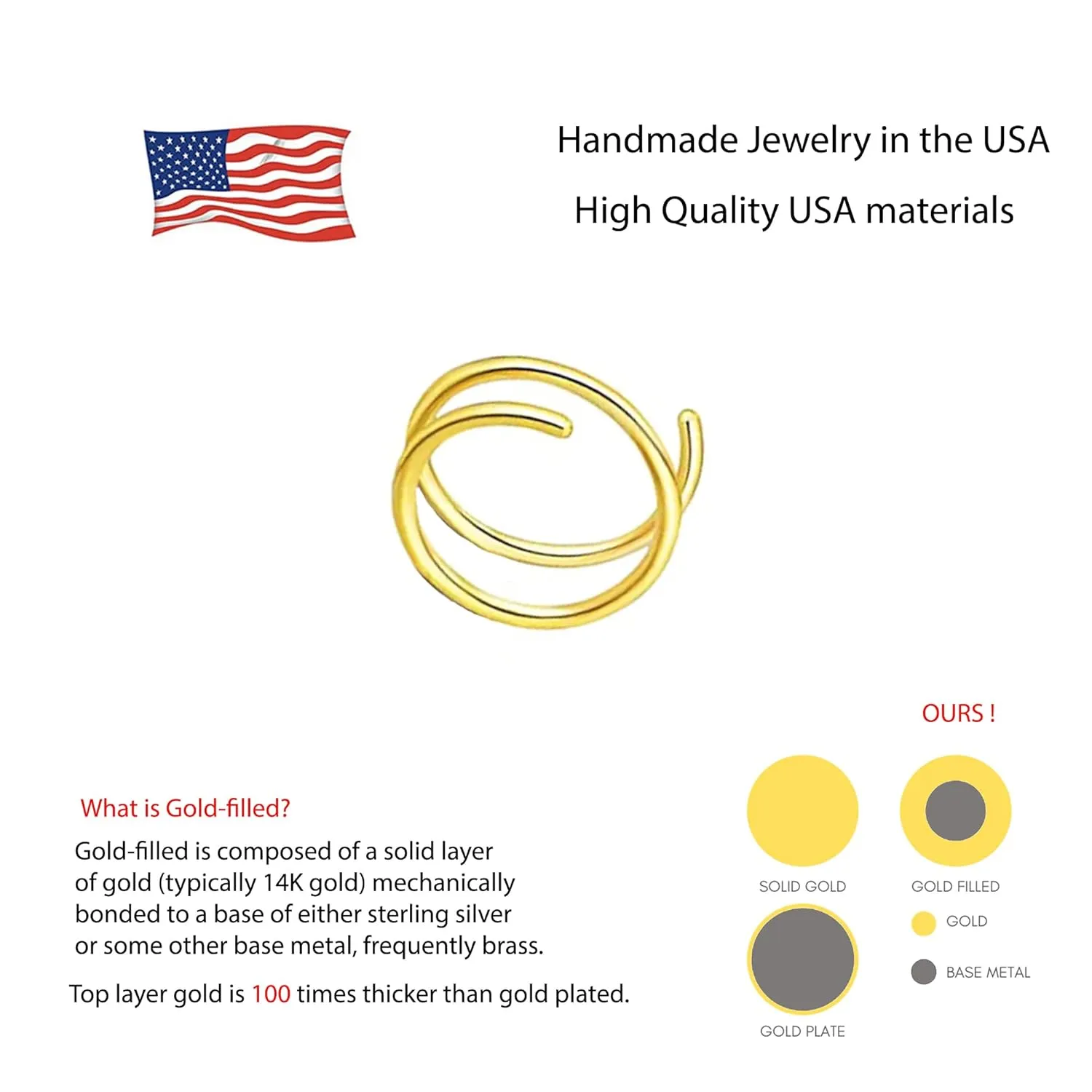 7mm 22 GA 14K Gold Filled Double Nose Ring Hoop for Single Piercing Spiral Twist Nose Hoop for Women (14K Yellow Gold Filled | 22 GA, 7mm | Left Side)