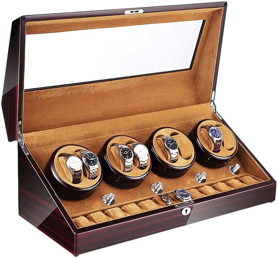 8 12 Automatic Watch Winder Box with LED Illumination Quiet Motor Piano Paint Exterior Large Capacity 4 Rotation Modes Watch Display Storage