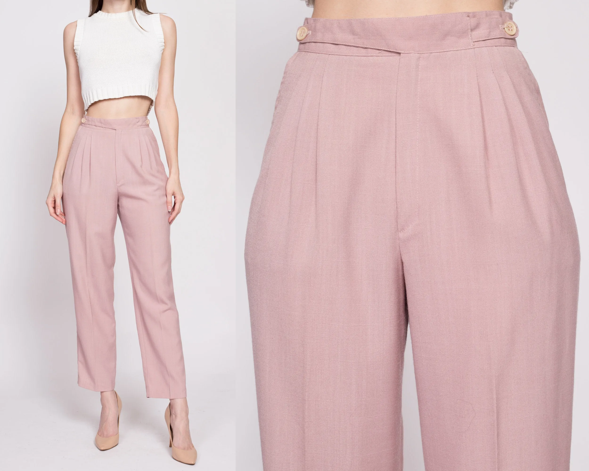 80s Dusty Lilac Purple Trousers - Petite Small, 25.5"
