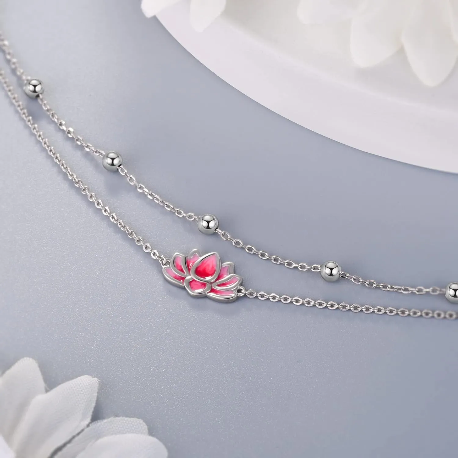 925 Sterling Silver Anklets Bracelets for Women Lotus Flower Anklets Dainty Beach Layered Bracelet Jewelry for Wife Girlfriend Friends