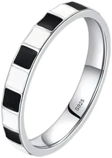 925 Sterling Silver Black and White Enamel Trendy Ring for Women Unique Design Rings Fine Jewelry Party Vacation Gift