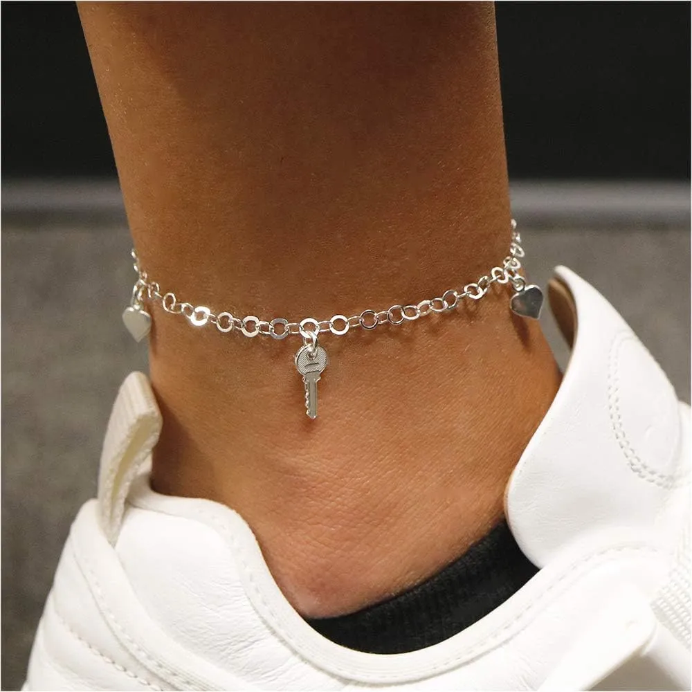 925 Sterling Silver Charm Anklets For Women, Ankle Bracelets, Basic Chain Link Anklets For Women, Anklets, Beach Anklets, Anklets With Charms, Summer Jewelry, 10 Inch Anklet, Foot Jewelry