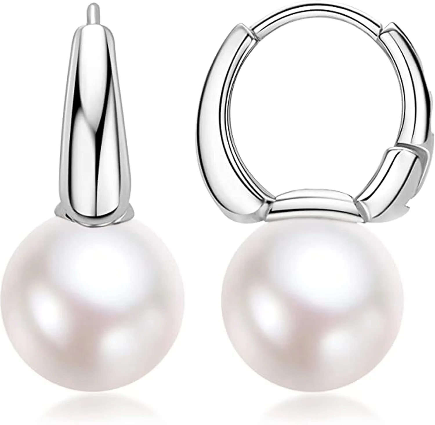 925 Sterling Silver Huggie Hoop with Pearl Earrings Lightweight Dainty Small Pearl Dangle Drop Earrings Minimalist Jewelry for Women Girls