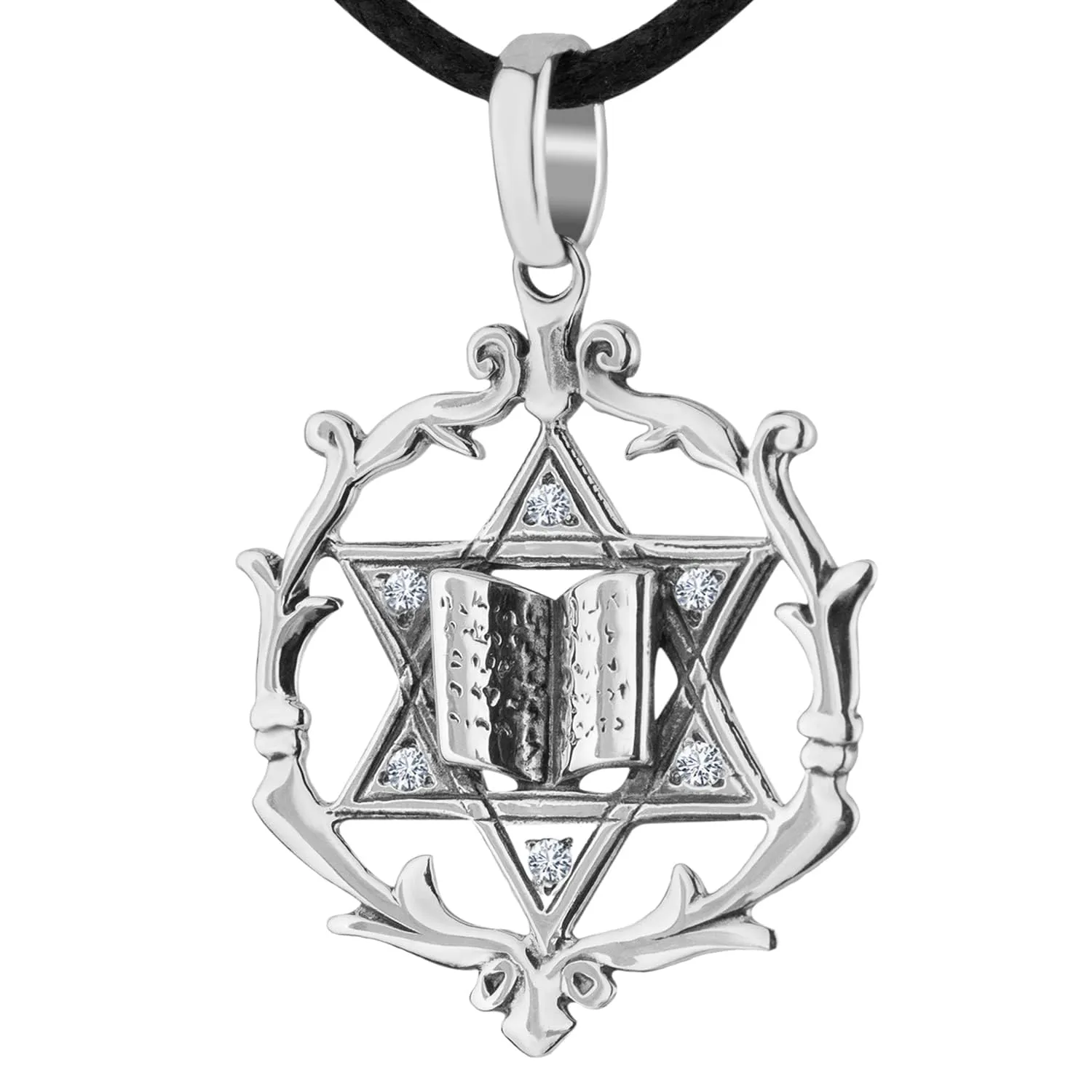 925 Sterling Silver Jewish Star of David Necklace for Women Men - Magen David Pendant with Torah - Religious Judaica Amulet - Hebrew Israel Jewelry Gifts - Unique Design - Handmade