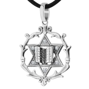 925 Sterling Silver Jewish Star of David Necklace for Women Men - Magen David Pendant with Torah - Religious Judaica Amulet - Hebrew Israel Jewelry Gifts - Unique Design - Handmade