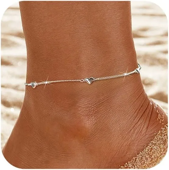 925 Sterling Silver Love Heart Anklets Bracelets for Women 14k Gold Plated Birthstone Twist Rope Sparkly Charm Chain Waterproof Summer Foot Beach Ankle Jewelry Gifts for Mom Daughter