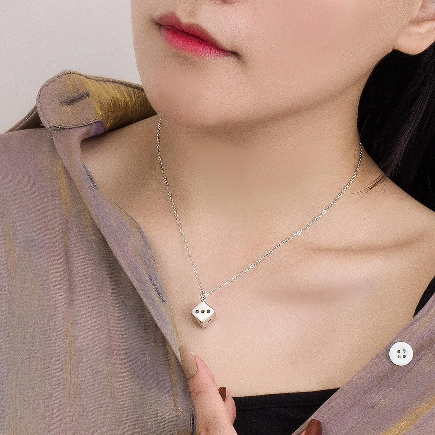 925 Sterling Silver Necklace For Women Unique Design Dice Pendant Choker Solid Silver Chain 18-20-22 inch Fashion Fine Jewelry Gift