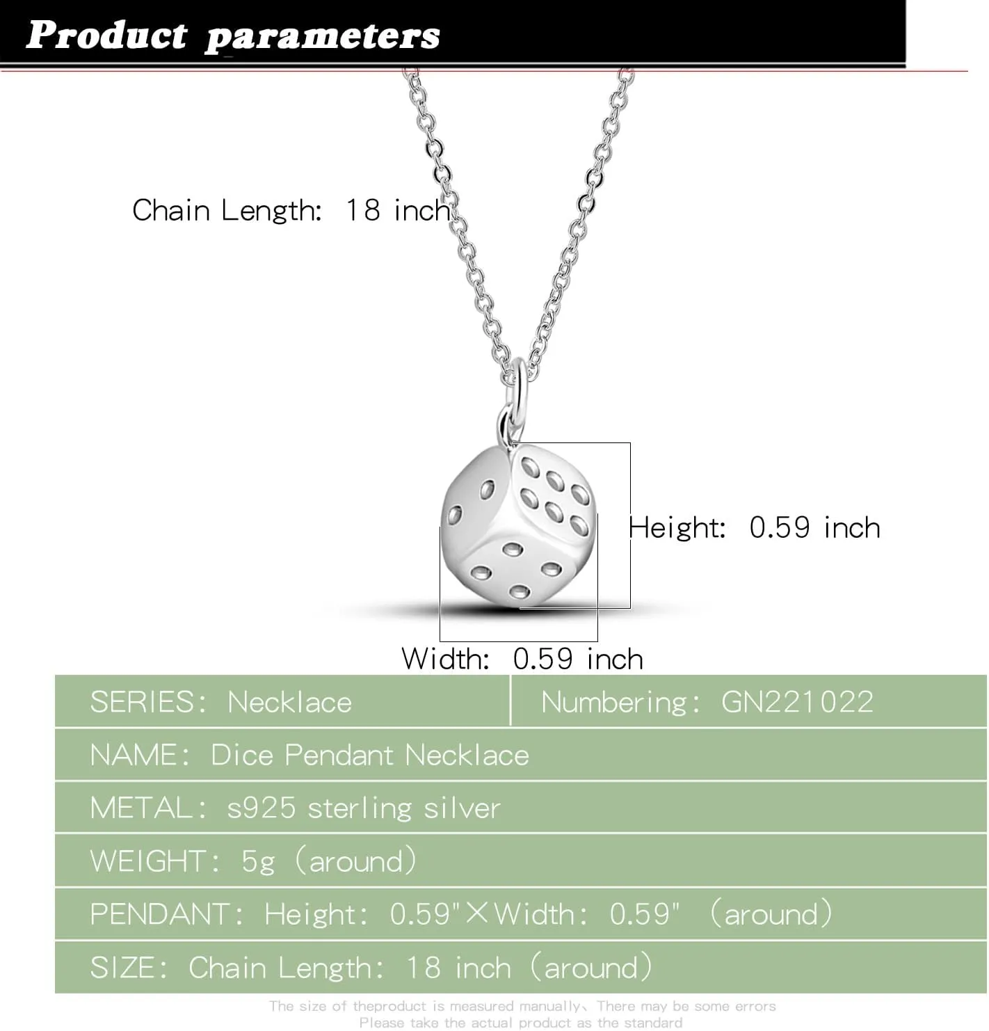925 Sterling Silver Necklace For Women Unique Design Dice Pendant Choker Solid Silver Chain 18-20-22 inch Fashion Fine Jewelry Gift